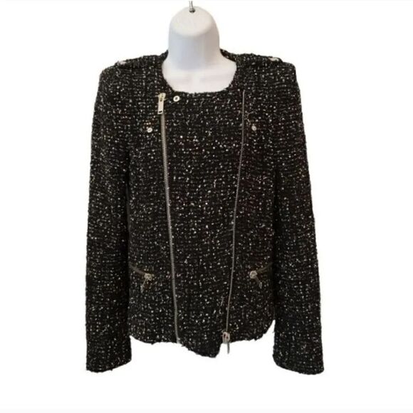 Zara Fantasy Fabric Wool Blend Boucle Tweed Moto Blazer Jacket Size Medium - Picture 9 of 15